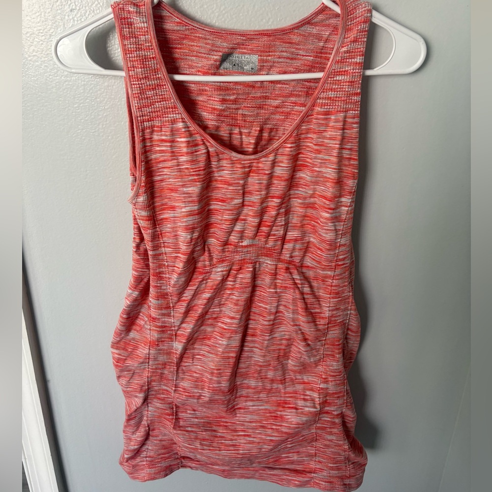 Athleta Women's Space Dyed Sleeveless Orange Red Tank Top Ruched Activewear Sz M